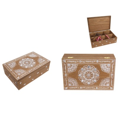 24cm Boho Style Wooden Trinket Box with Mandala Print & Jewels 9319844580007  323096134701